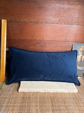 Grandinroad Blue Velvet Lumbar Pillow Cover with Feather Insert 11" x 22"